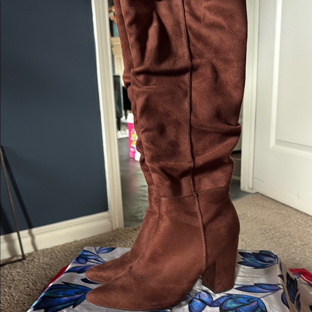 Brown Suede Knee-High Boots